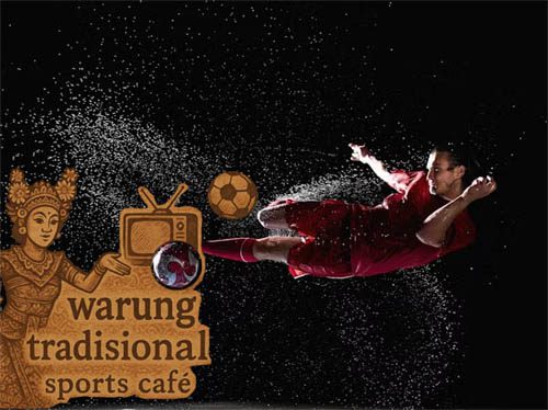 Fans getting ready for soccer games tomorrow at Warung Sports Bar Denpasar